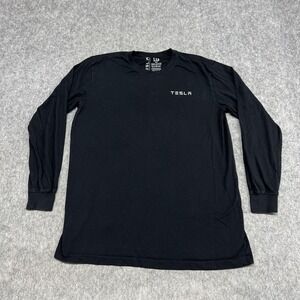 Tesla Shirt‎ Mens Large Black Long Sleeve Crewneck Cotton Logo Print T-Shirt Tee